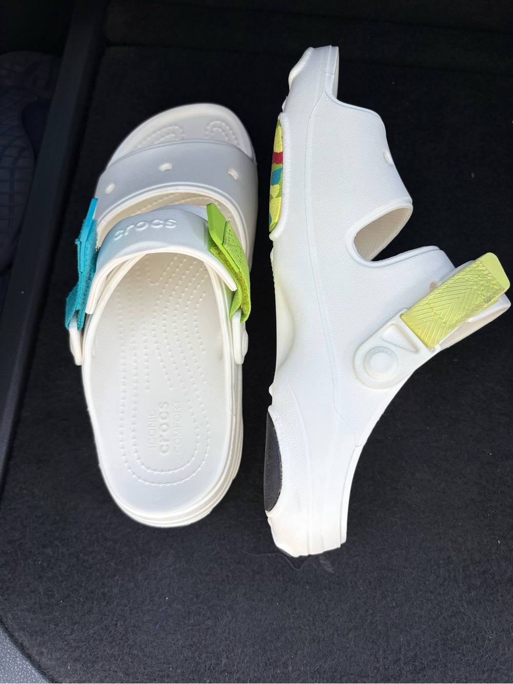 CROCS White Women's Sandals with Blue & Lime Straps